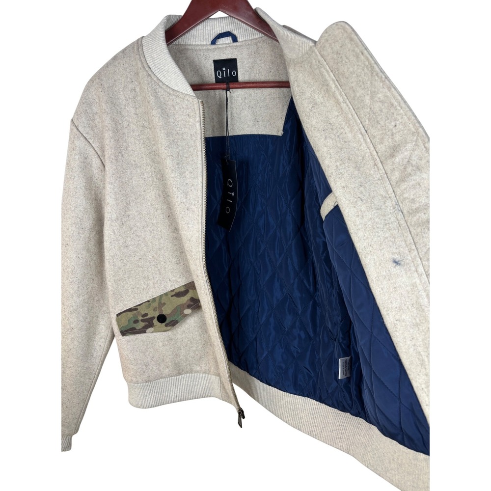 Qilo Wool Bomber Jacket Large Cream MultiCam Camo Tactical Quilted Lining NEW - Picture 9 of 12
